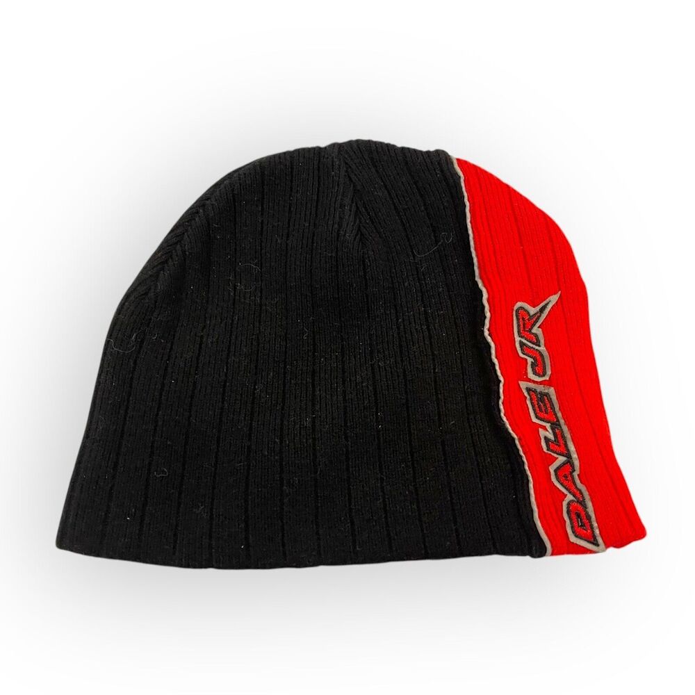 Dale Jr. BEANIE CAP Toboggan Hat BLACK w/ RED STRIPE Classic Dale Earnhardt Jr.